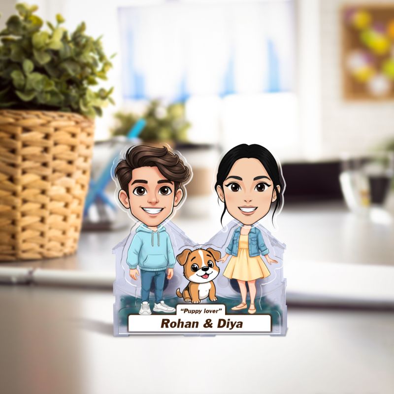 Personalized Puppy Lover Bobblehead Caricature Solar Powered with Shaking Head Feature for Living Room Car Dashboard Home Decor Office Desk Gift for Couples, Sister & Brother